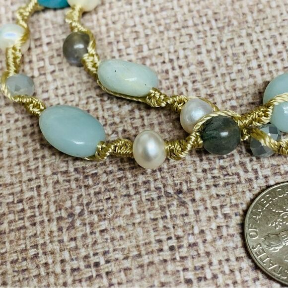 Vantel Pearl Sterling Silver Glass Bead Pearl Wrap Bracelet - Picture 2 of 4